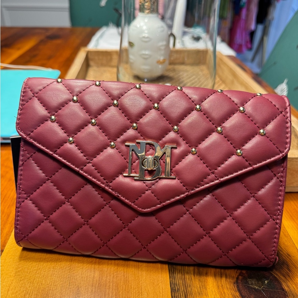 Badgley Mischka Wine Crossbody Diamond Quilted Vegan Leather Bag